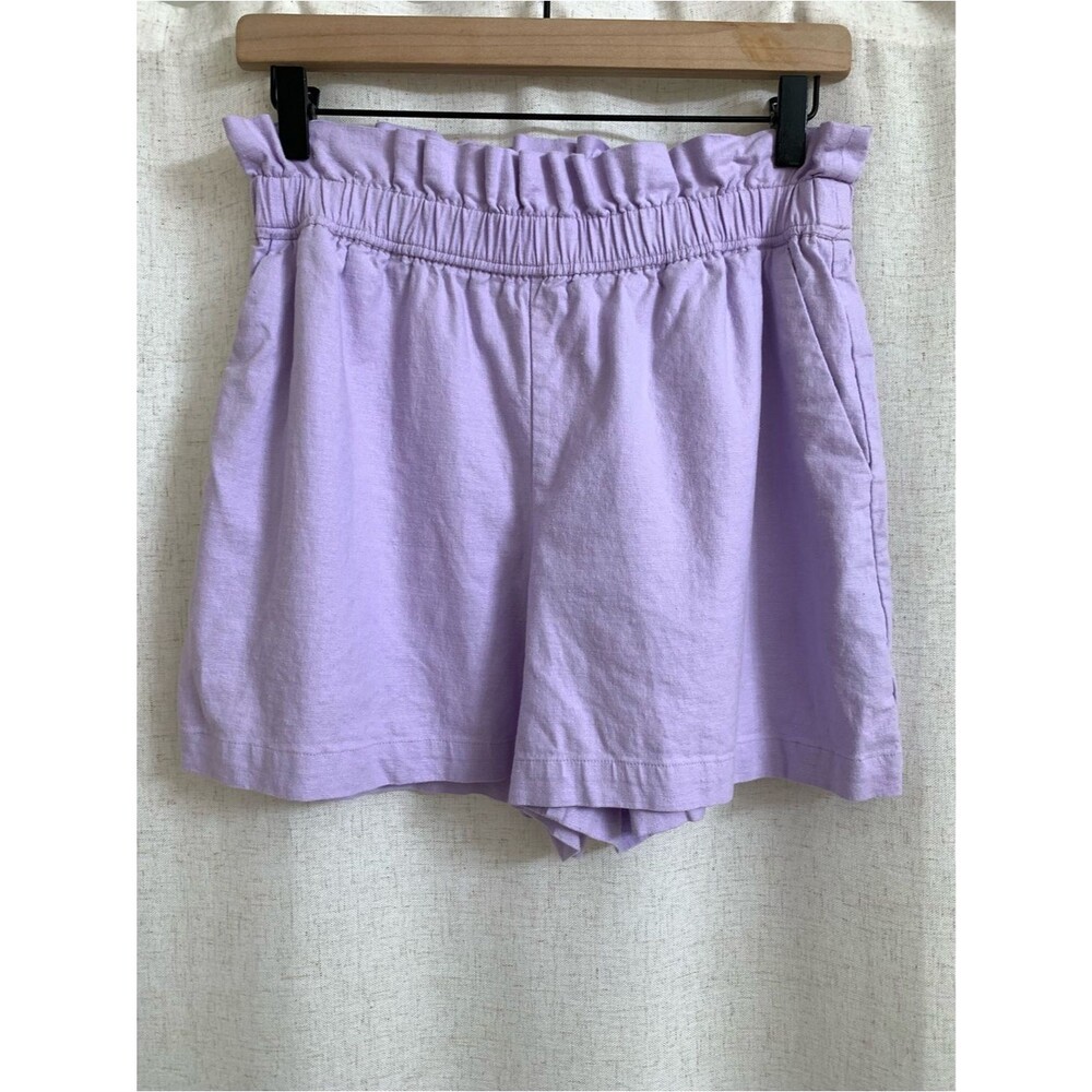 Express Linen-Blend Lavender Purple High-Waist Paperbag Pockets Shorts Small
